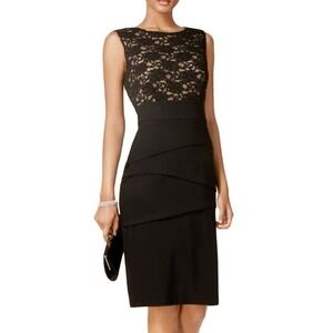 Connected Apparel Black/Nudew Sequin Lace Sheath Dress‎ 4P